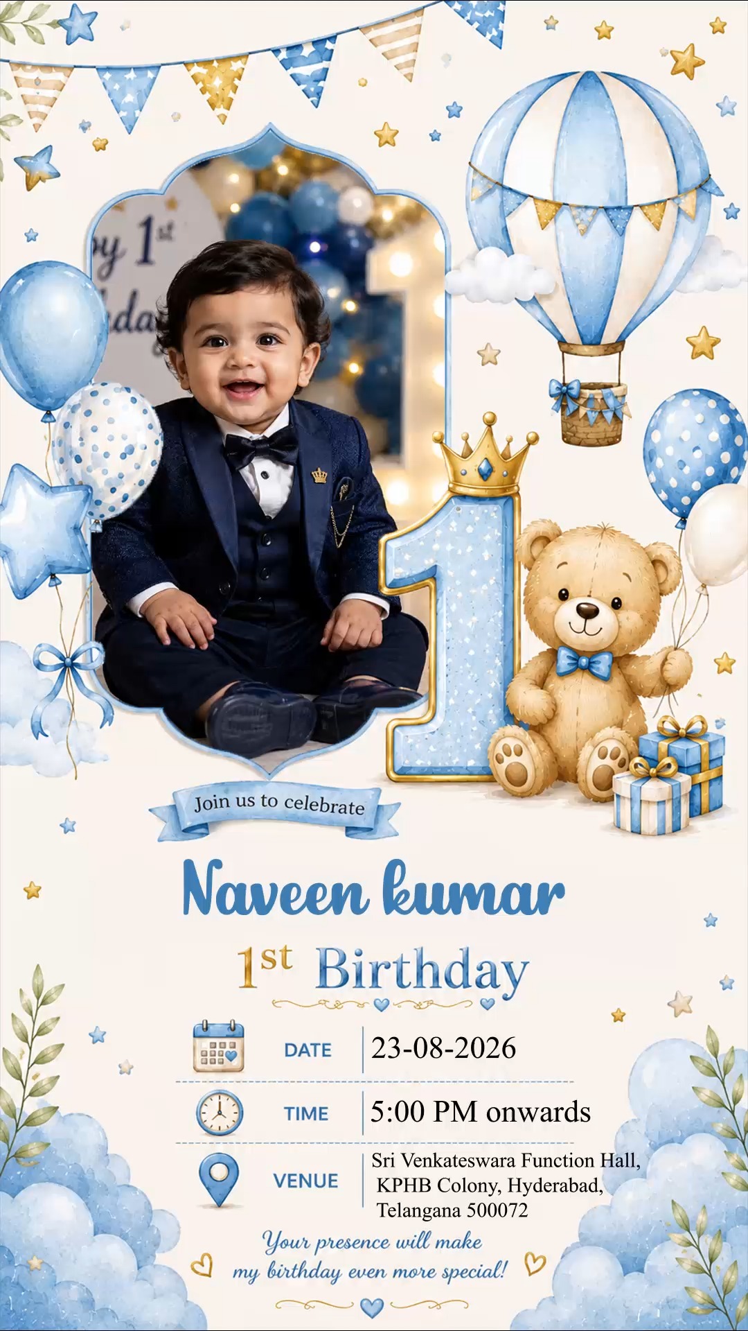 Blue Teddy Bear First Bday