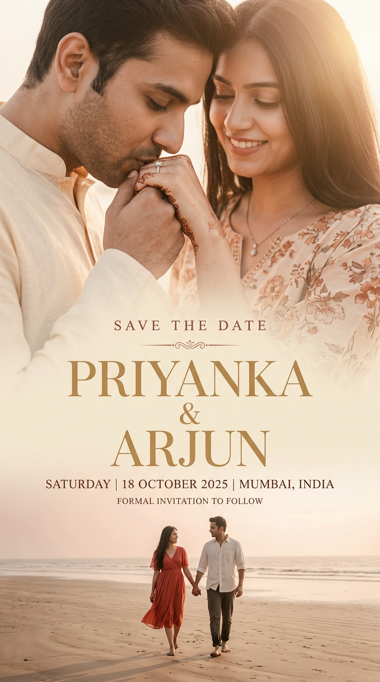Romantic Golden Hour Beach Couple Save the Date