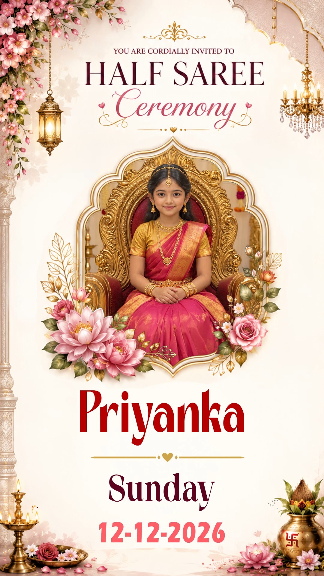 Floral Half Saree Ceremony Invitation