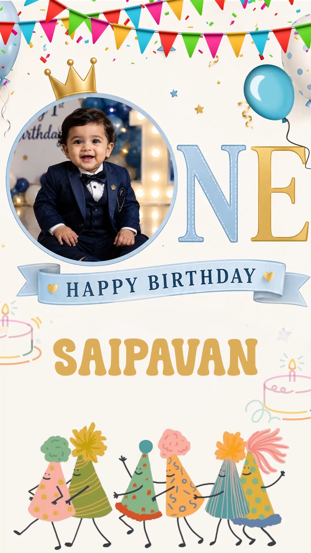 Colorful First Birthday Crown Theme Poster