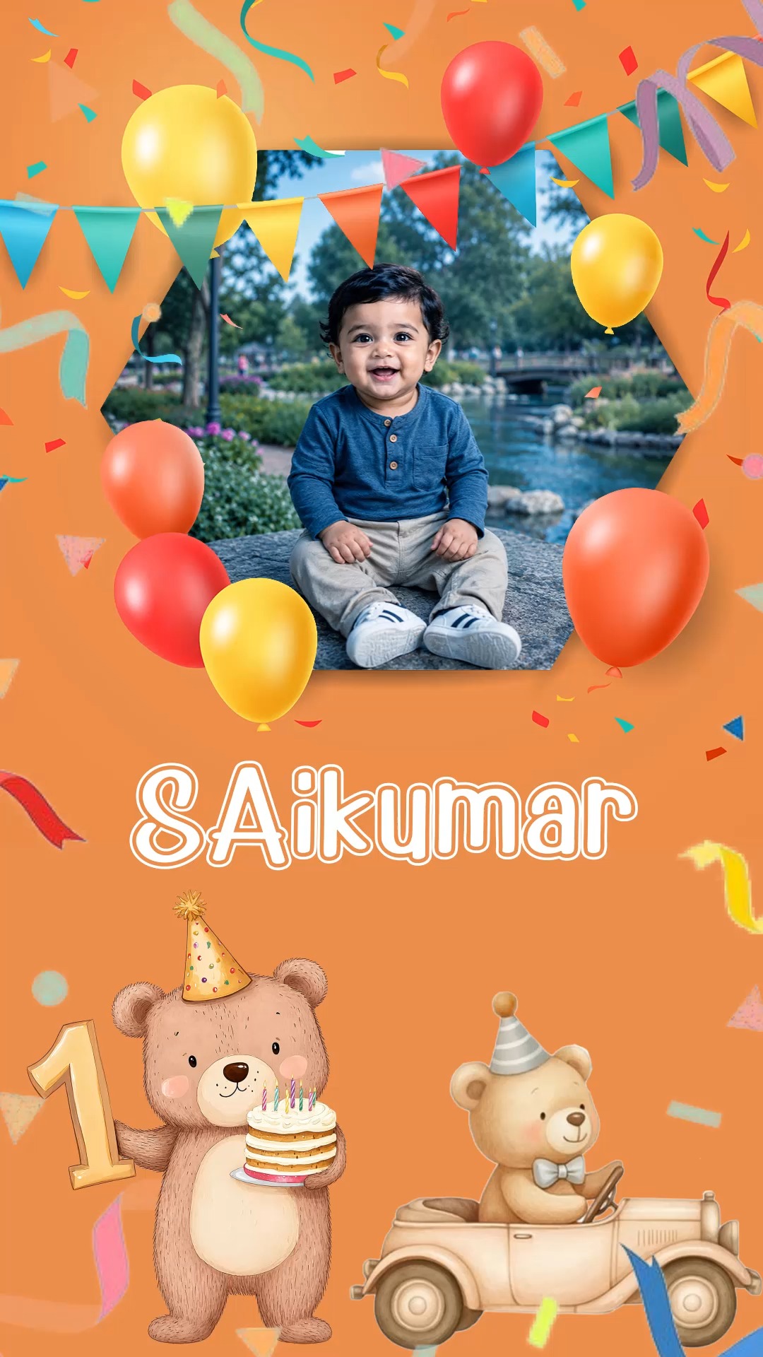 Cute Bear First Birthday Poster