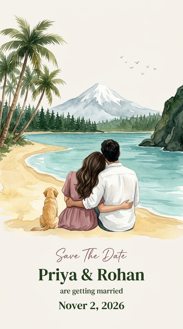 Save the date at a beach scenary