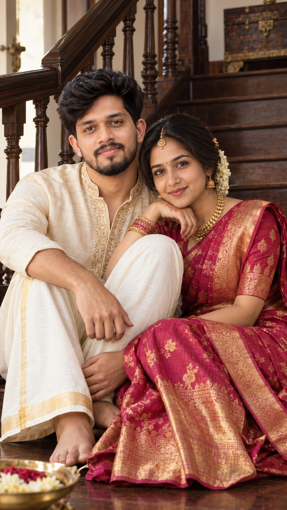 eritage Staircase Couple Wedding Portrait