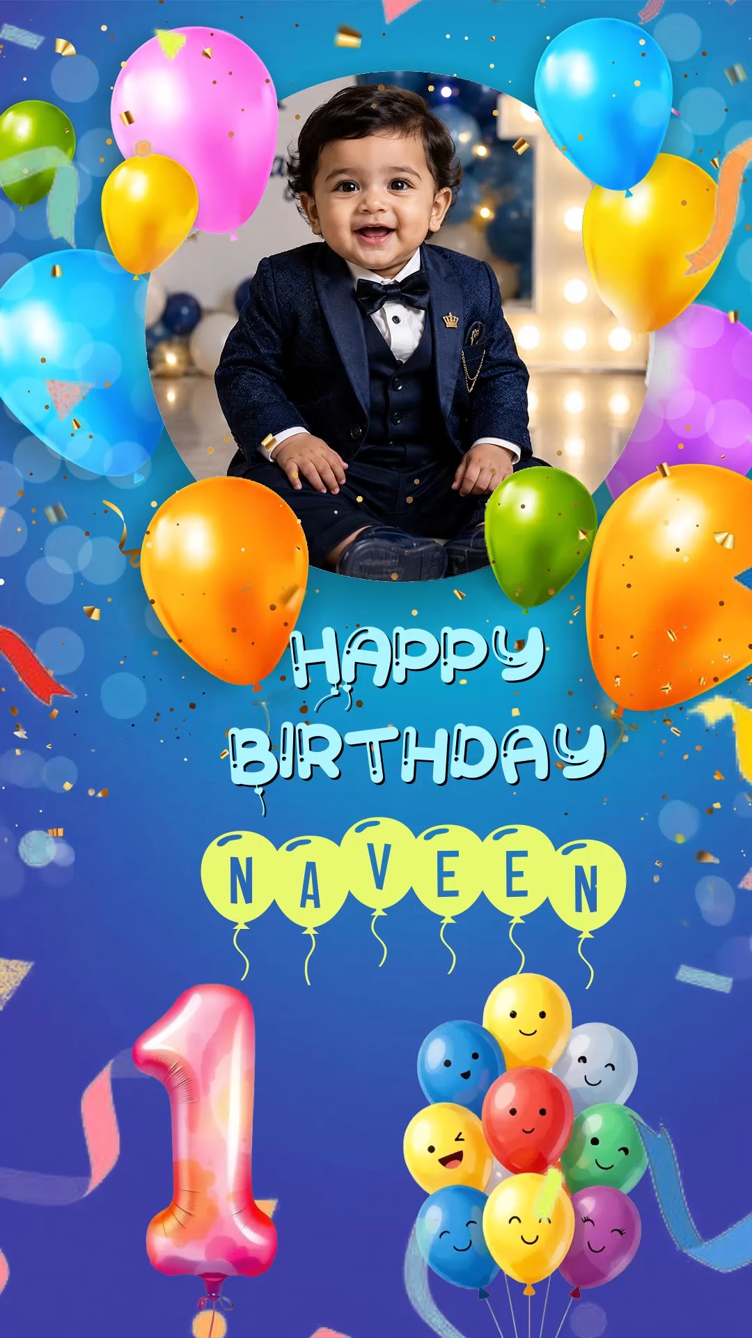 Colorful Balloons First Birthday Poster