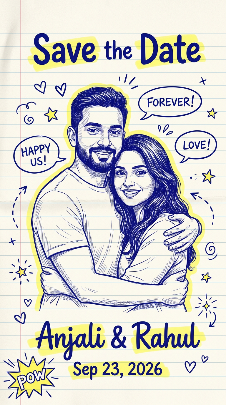 Pencil sketch wedding invitation