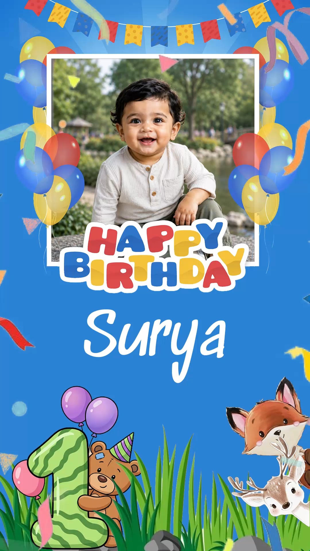 Colorful Balloon First Birthday Poster