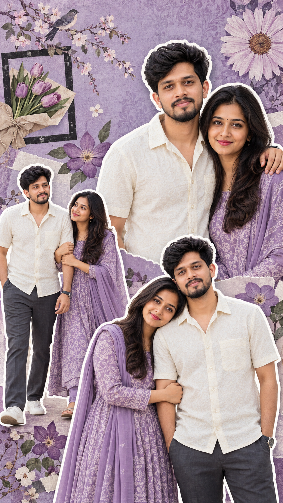 Romantic Lavender Couple Sticker Collage Poster