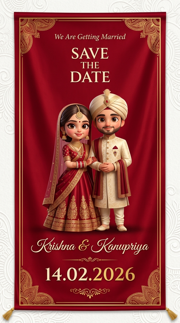 Save the date banner in chibi style