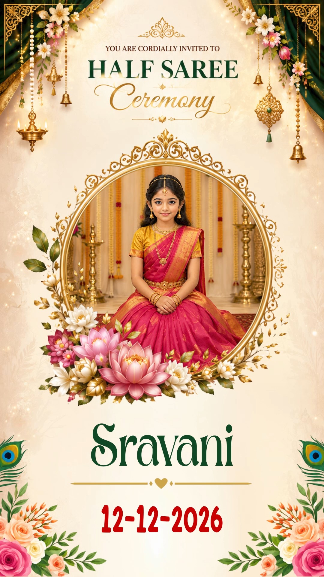 Floral Half Saree Ceremony Invitation