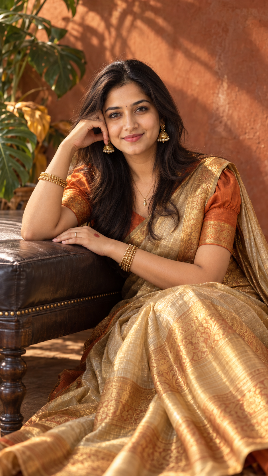 Royal Antique Gold Saree Portrait