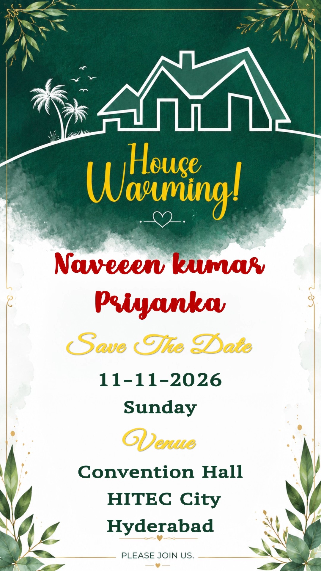 Green Floral Housewarming Invitation