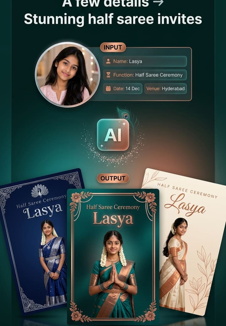 Half Saree Invitation Maker — first birthday invitation card template on Tellow
