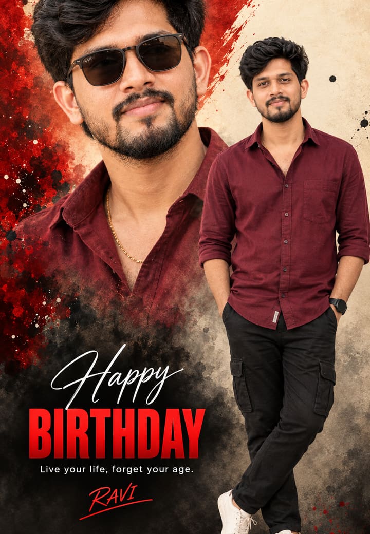 Cinematic Grunge Red and Cream Birthday Tribute Poster — make a birthday invitation card on Tellow