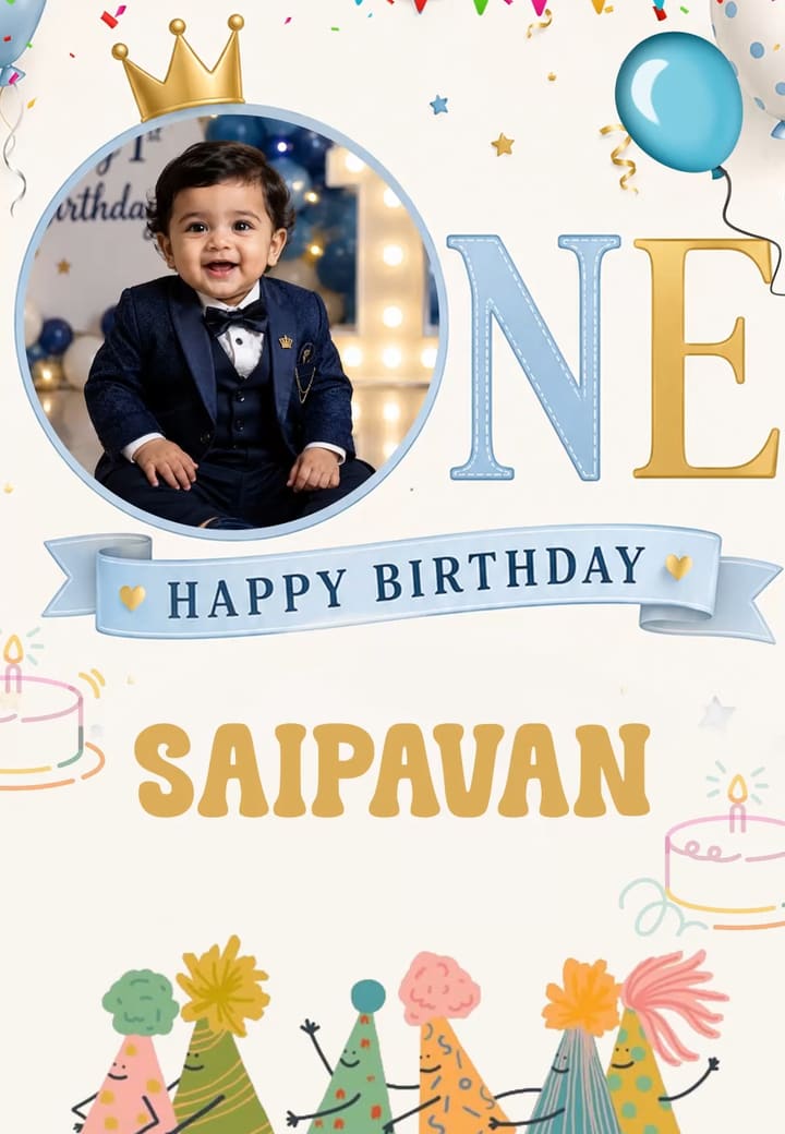 Colorful First Birthday Crown Theme Poster — first birthday invitation card template on Tellow