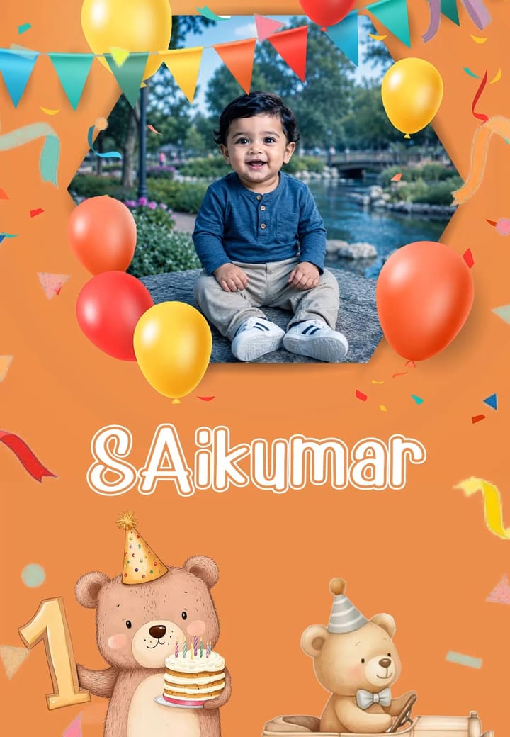 Cute Bear First Birthday Poster — first birthday invitation card template on Tellow
