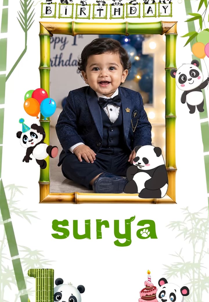 Elegant Panda Bday Invitation — first birthday invitation video on Tellow