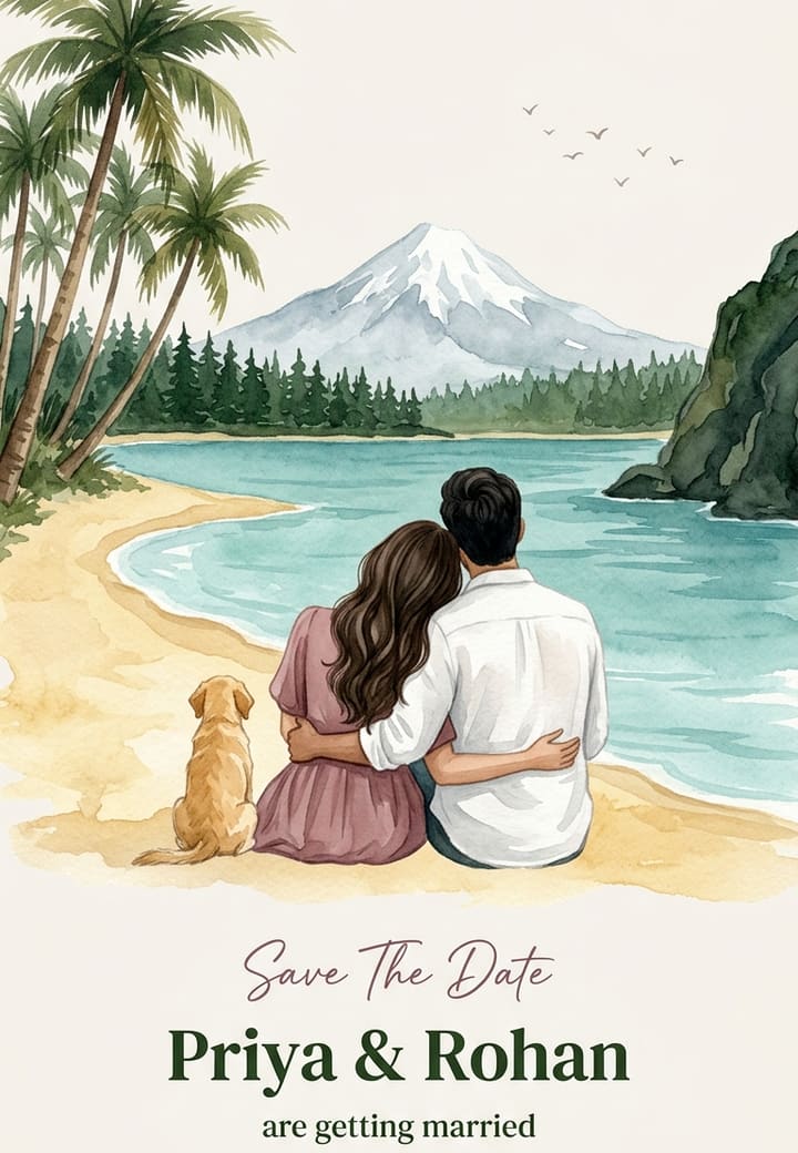 Save the date at a beach scenary — Hindi wedding invitation template on Tellow