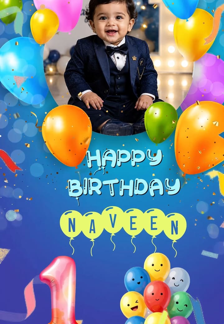 Colorful Balloons First Birthday Poster — first birthday invitation card template on Tellow