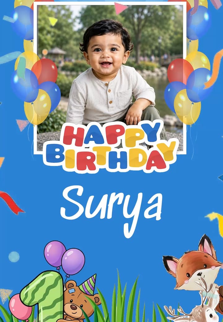 Colorful Balloon First Birthday Poster — first birthday invitation card template on Tellow