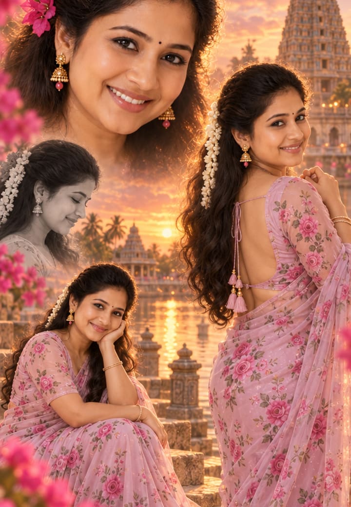 Golden Pink Dreamy Multi-Exposure Collage Poster — pre-wedding template on Tellow