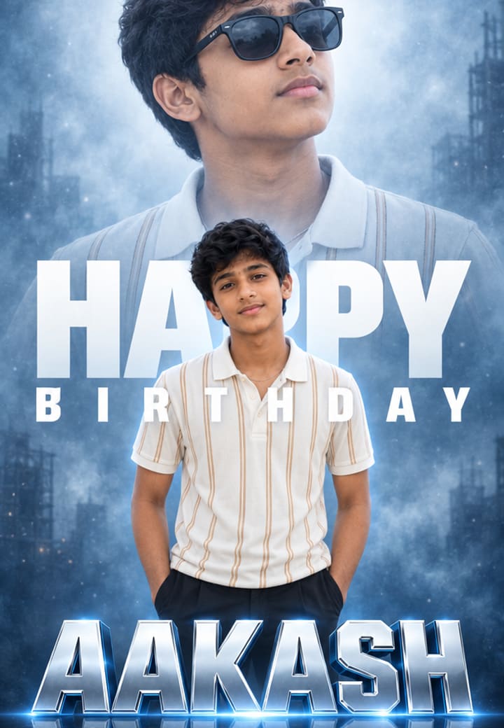 Steel Blue Cinematic Birthday Tribute Poster — make a birthday invitation card on Tellow