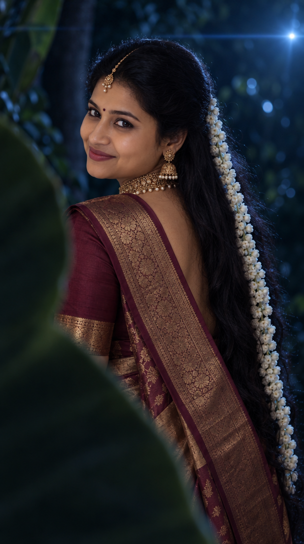 Maroon and Antique Gold Night Garden Portrait