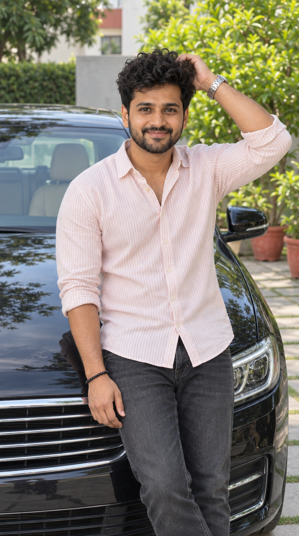 Pale Pink Casual Car Portrait