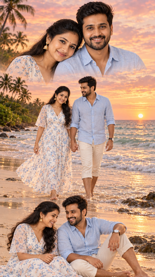 Dusty Blue Floral Beach Couple Collage