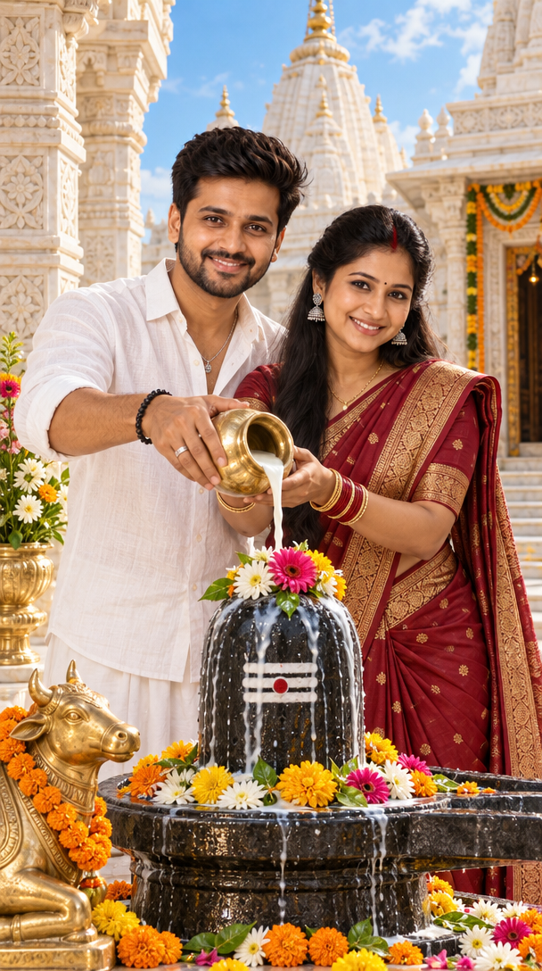 Ceremonial Couple Shivling Abhishekam Poster