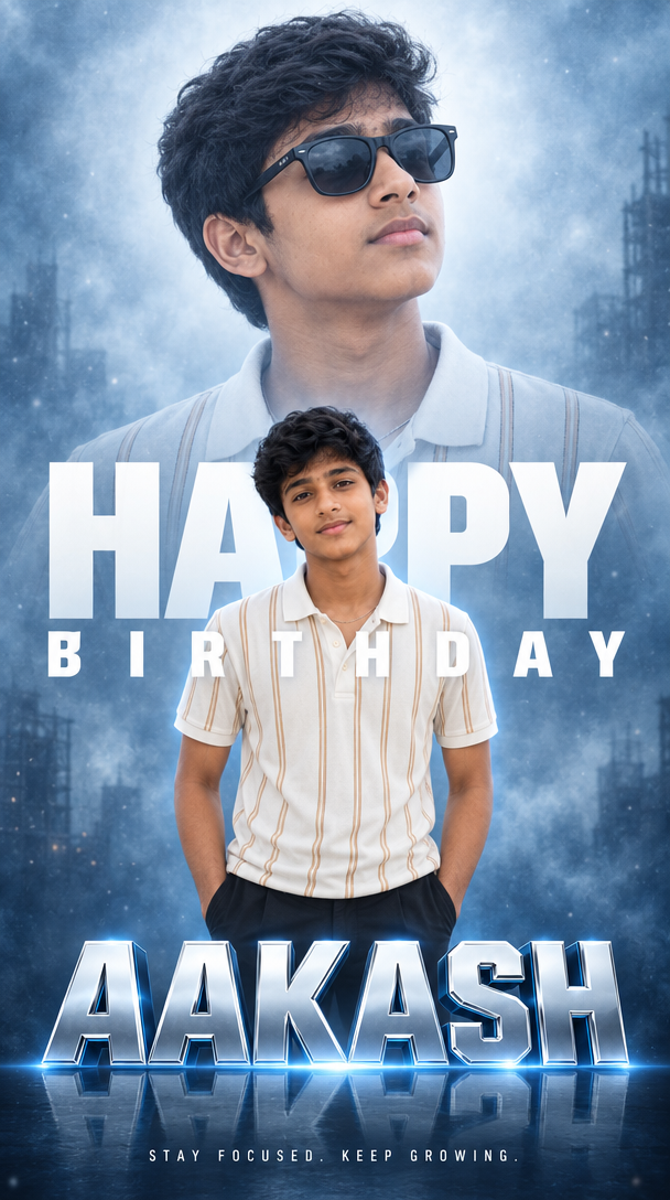 Steel Blue Cinematic Birthday Tribute Poster