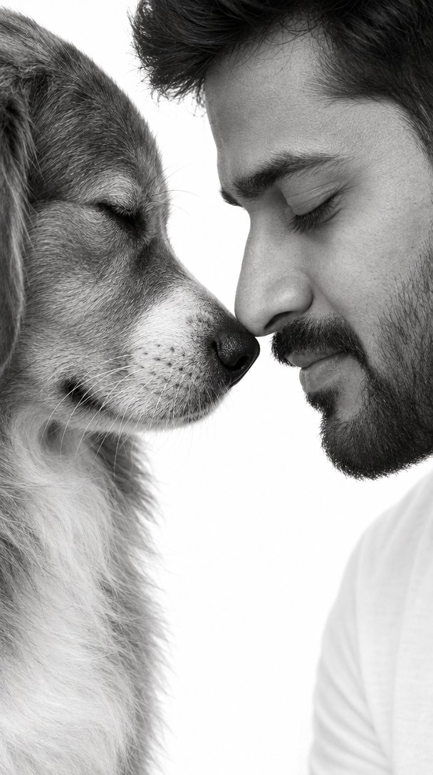 Grayscale Minimalist Pet Affection Portrait